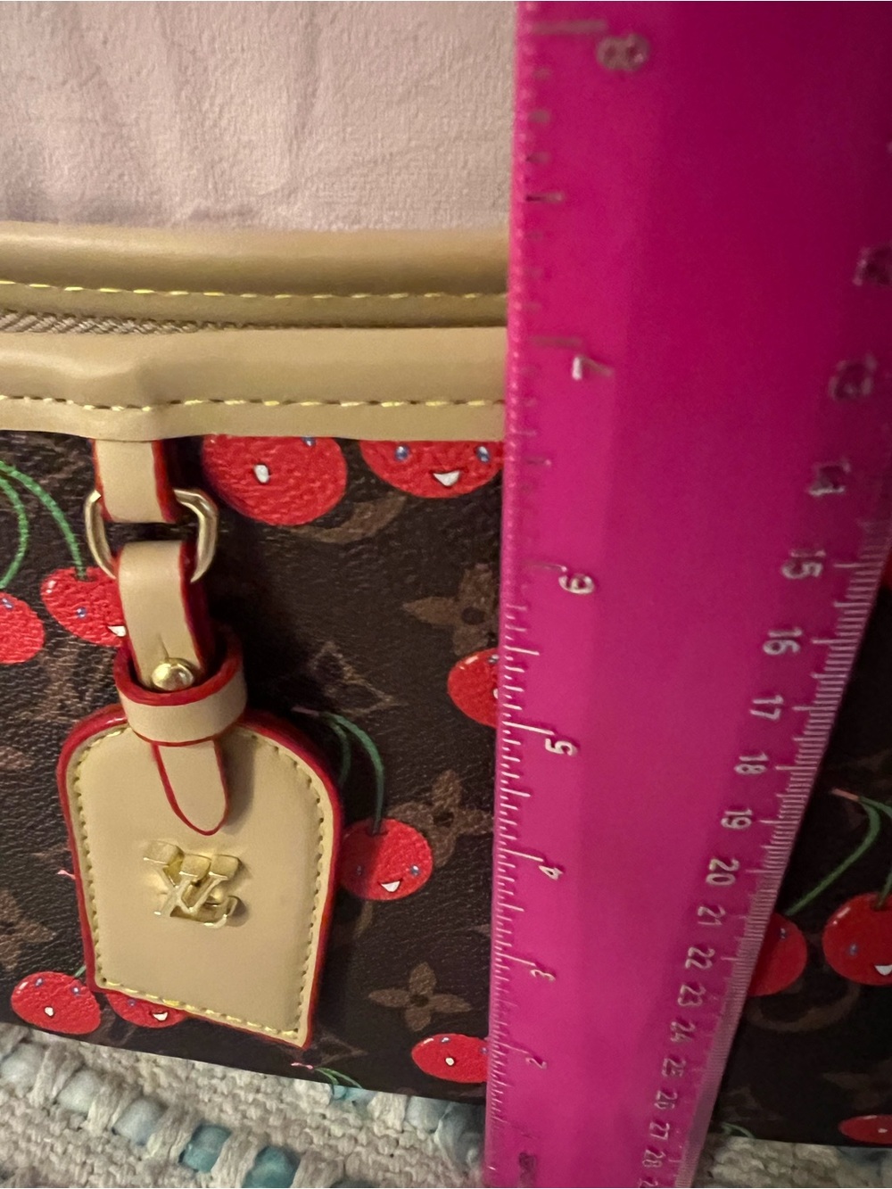 Brown Cherry-Print Crossbody Bag with Cream Trim - Picture 9 of 10